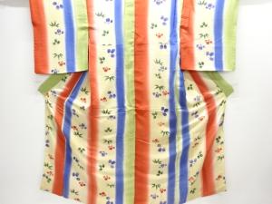 アンティーク　紋錦紗　縞に草花模様着物